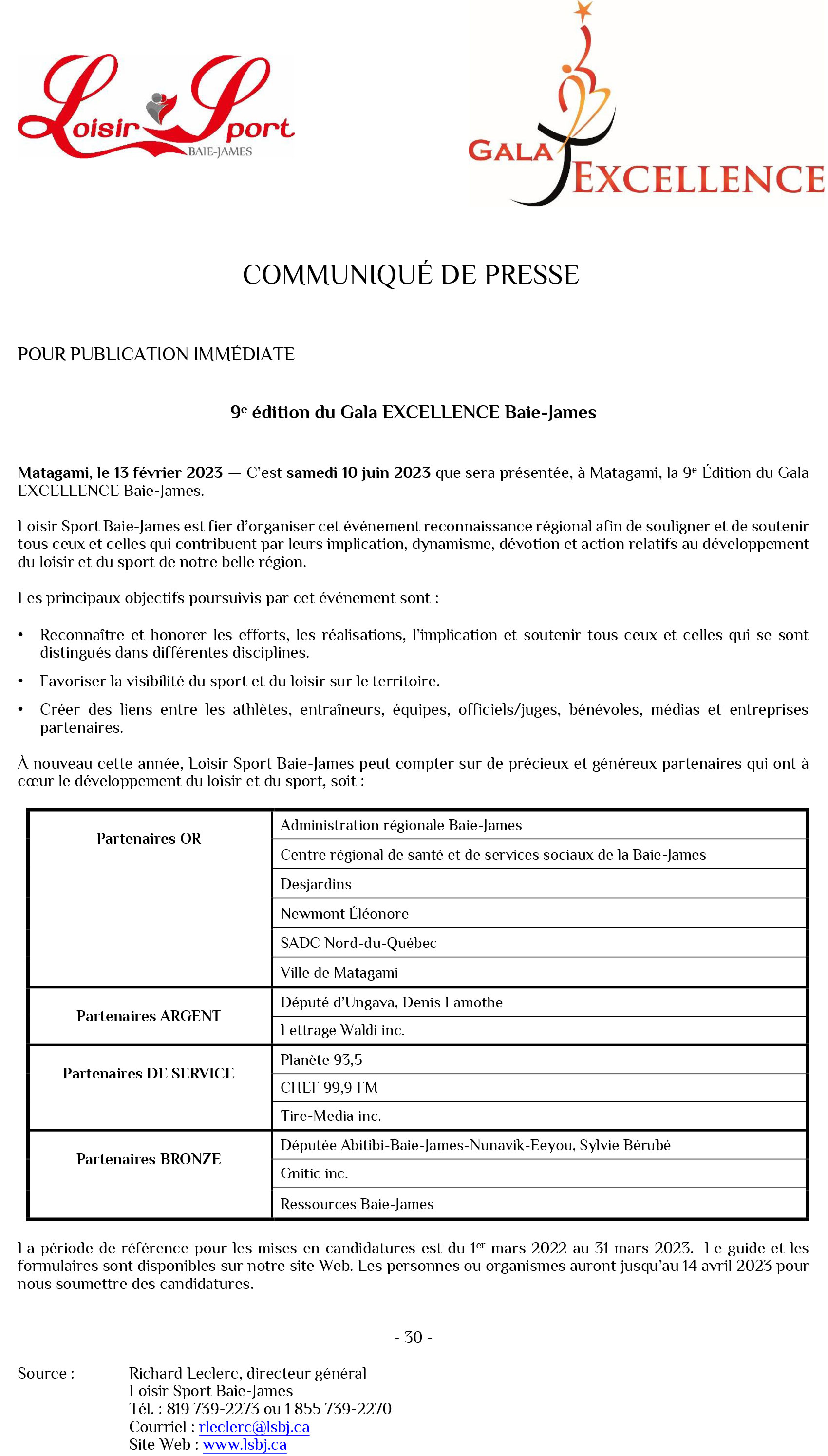 Gala excellence 2023 Communiqué presse Annonce tenue et partenaires 9e édition format légal